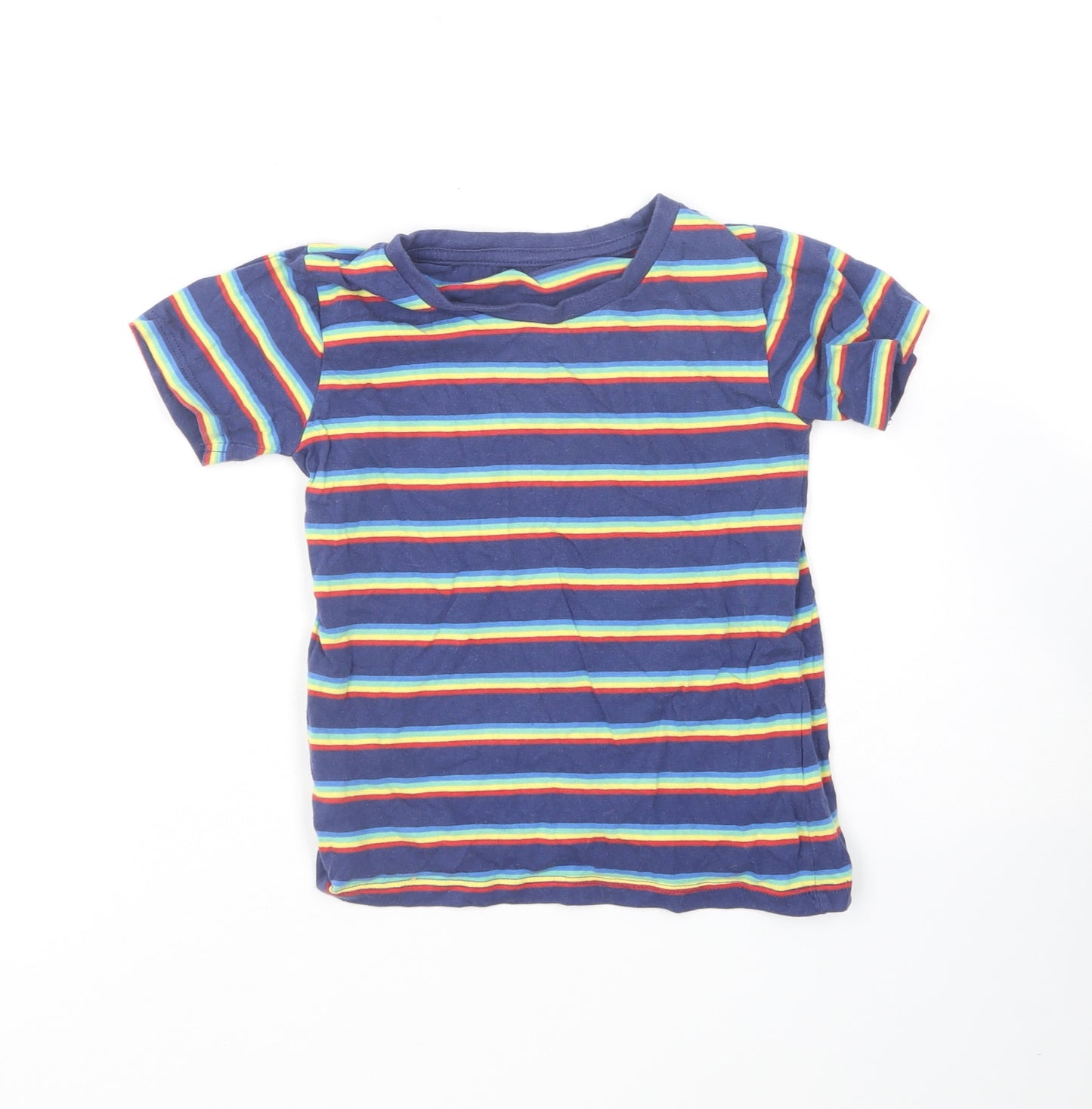 Dunnes Stores Boys Multicoloured Striped Cotton Basic T-Shirt Size 3-4 Years Round Neck