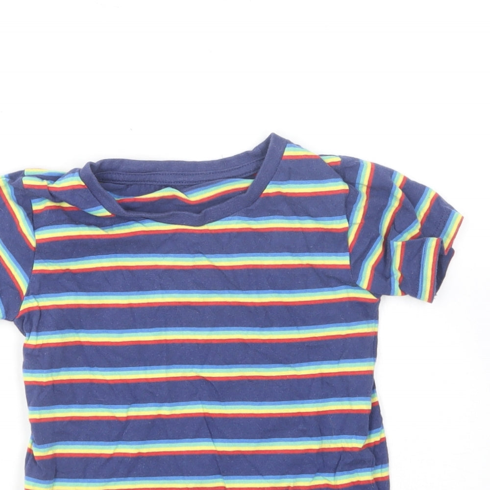 Dunnes Stores Boys Multicoloured Striped Cotton Basic T-Shirt Size 3-4 Years Round Neck