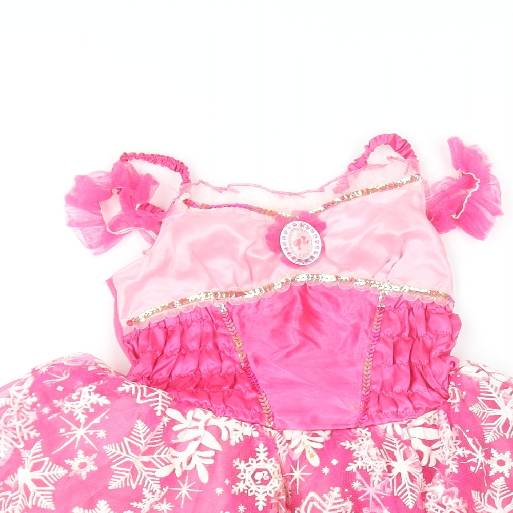 Barbie Girls Pink  Polyester Skater Dress  Size 5-6 Years  Square Neck  - Barbie Costume
