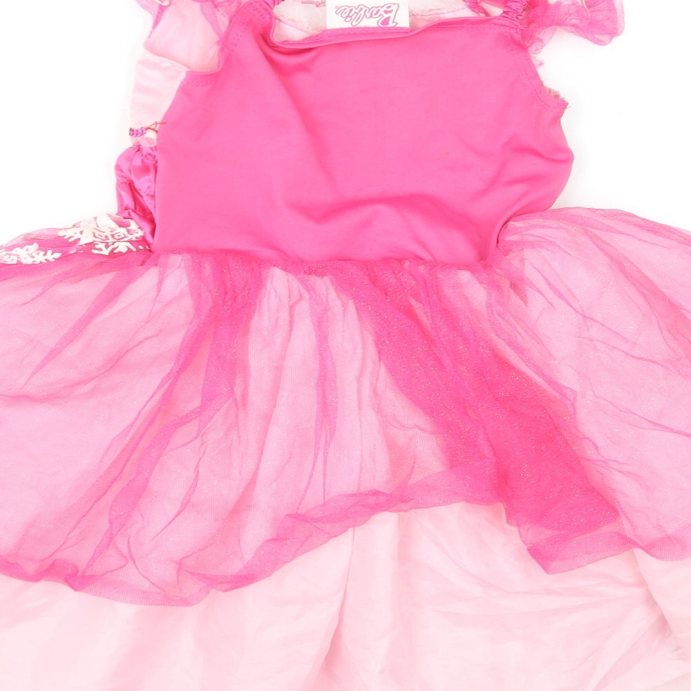 Barbie Girls Pink  Polyester Skater Dress  Size 5-6 Years  Square Neck  - Barbie Costume