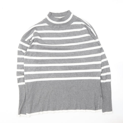 Preworn Womens Grey Crew Neck Striped Rayon Pullover Jumper Size S