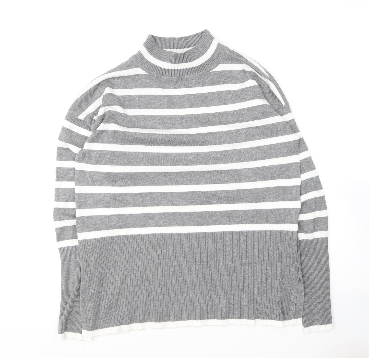 Preworn Womens Grey Crew Neck Striped Rayon Pullover Jumper Size S