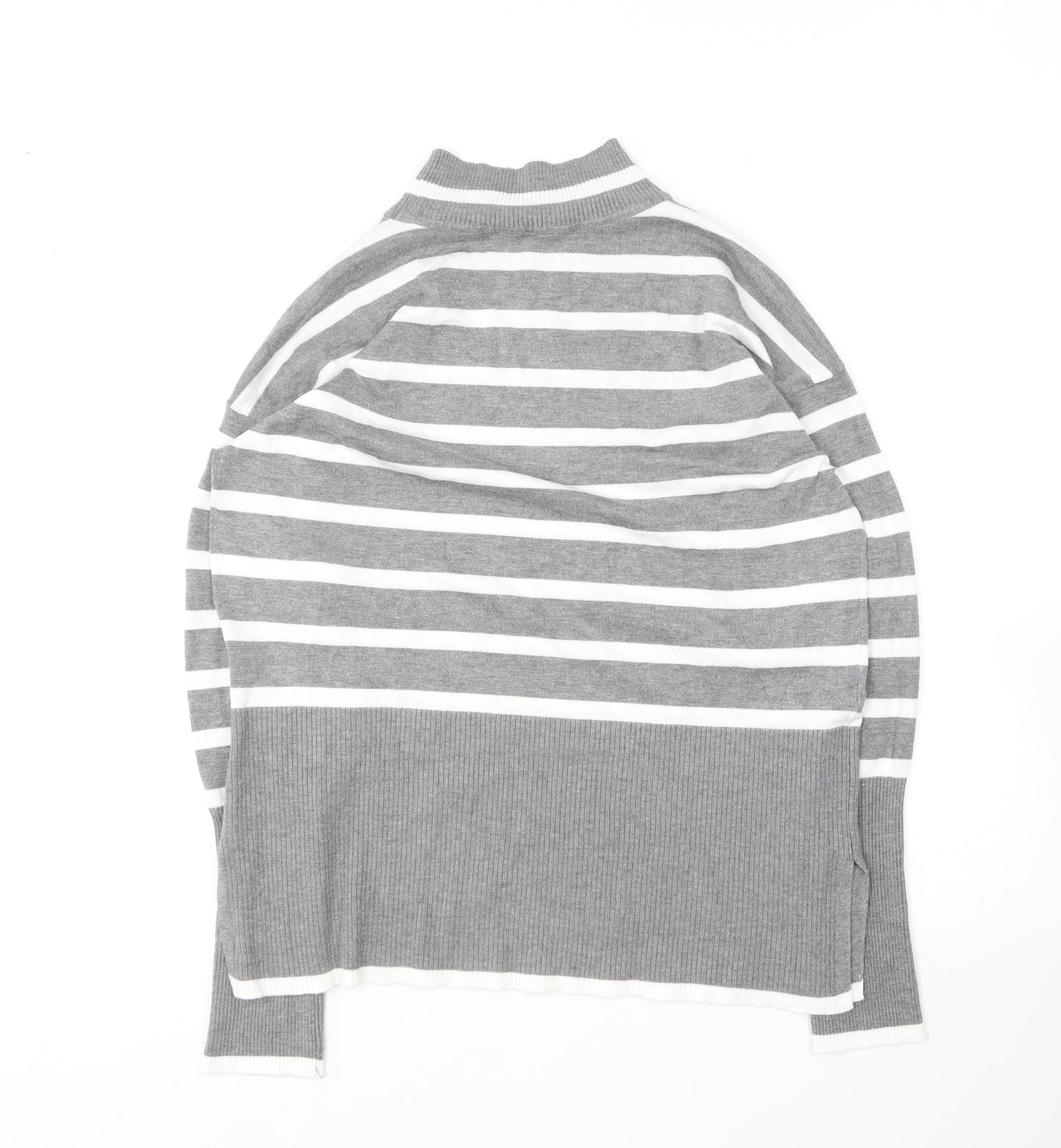 Preworn Womens Grey Crew Neck Striped Rayon Pullover Jumper Size S