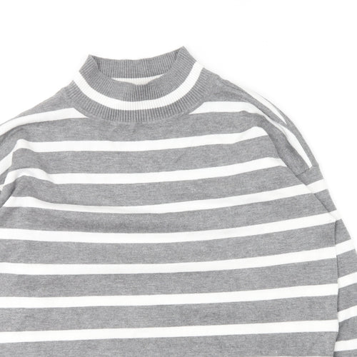 Preworn Womens Grey Crew Neck Striped Rayon Pullover Jumper Size S