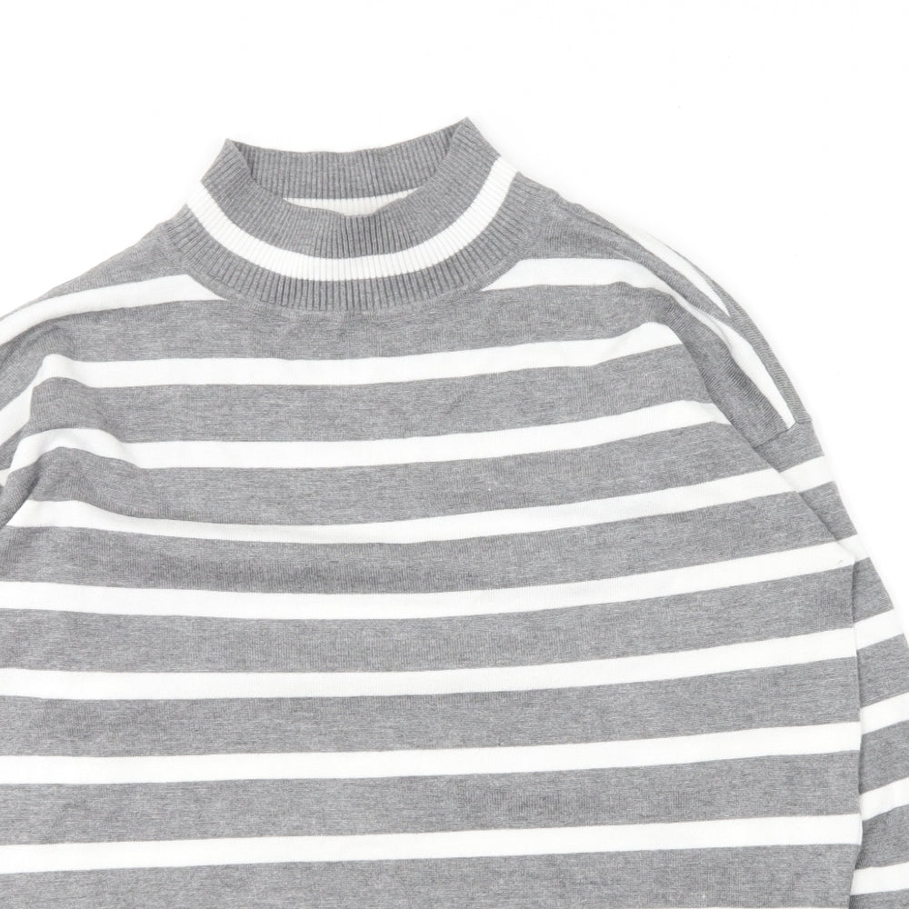 Preworn Womens Grey Crew Neck Striped Rayon Pullover Jumper Size S