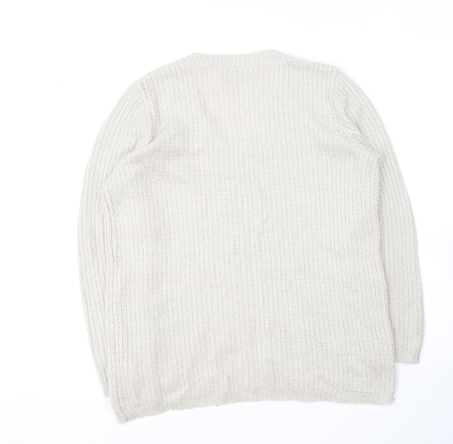 Papaya Womens Beige V-Neck  Acrylic Pullover Jumper Size M