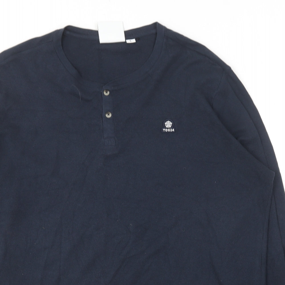 TOG 24 Mens Blue  Cotton  T-Shirt Size L Round Neck