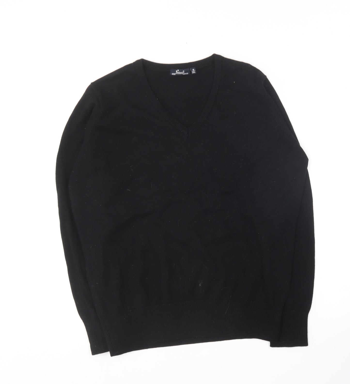 Premier Womens Black Round Neck  Cotton Pullover Jumper Size 18