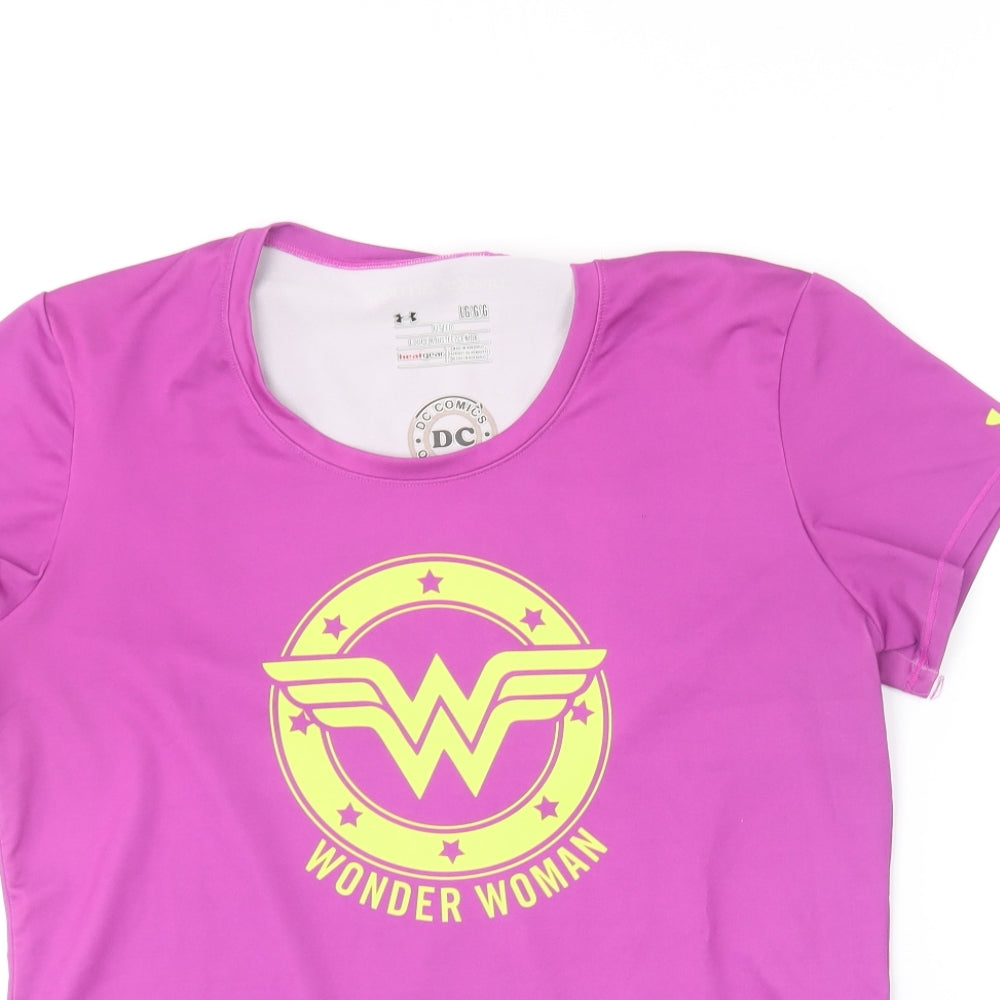 Under armour Womens Purple  Polyester Basic T-Shirt Size L Round Neck  - Wonder Woman