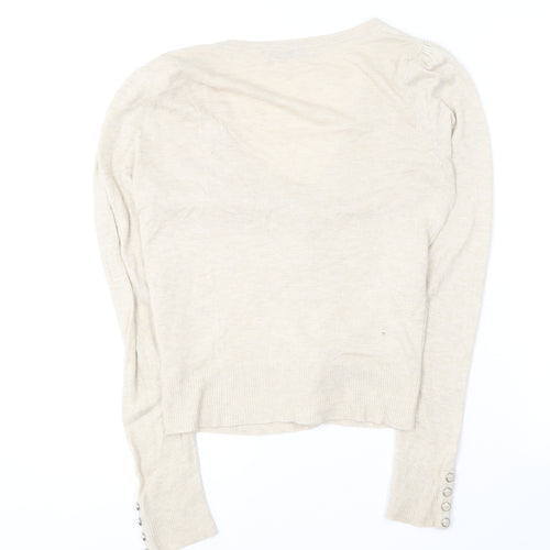 TU Womens Beige V-Neck  Nylon Cardigan Jumper Size 8