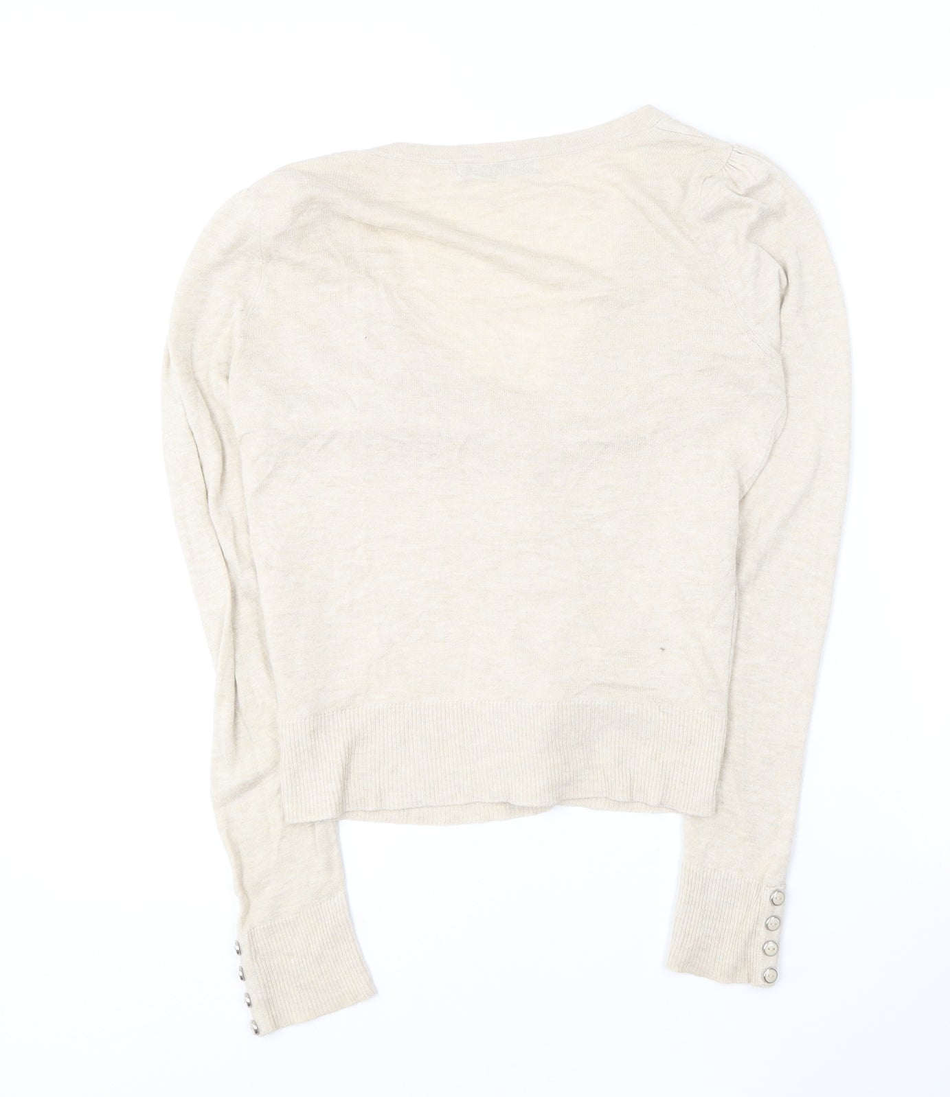 TU Womens Beige V-Neck  Nylon Cardigan Jumper Size 8