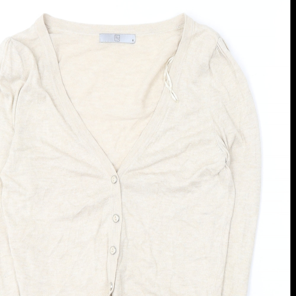 TU Womens Beige V-Neck  Nylon Cardigan Jumper Size 8