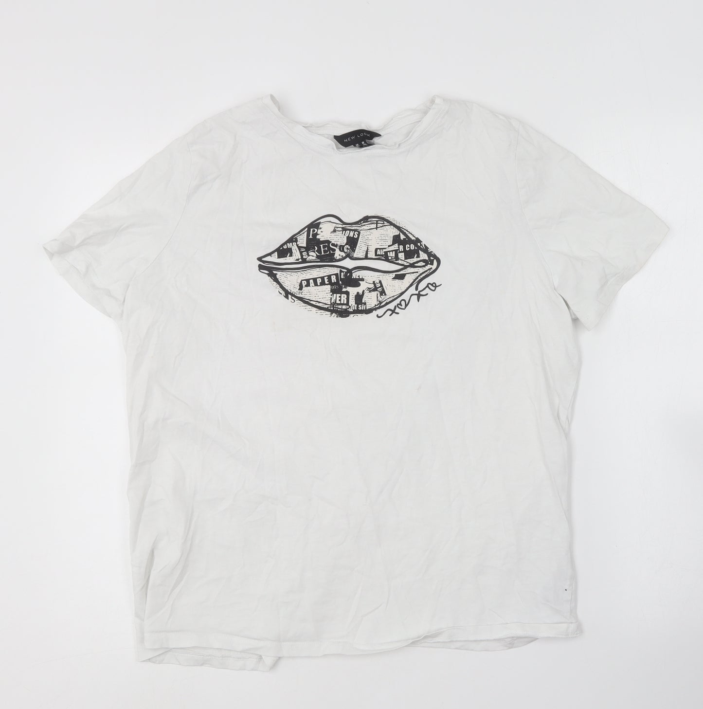 New Look Womens White  Cotton Basic T-Shirt Size 18 Round Neck