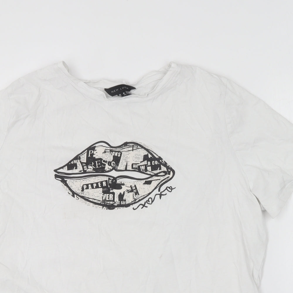 New Look Womens White  Cotton Basic T-Shirt Size 18 Round Neck