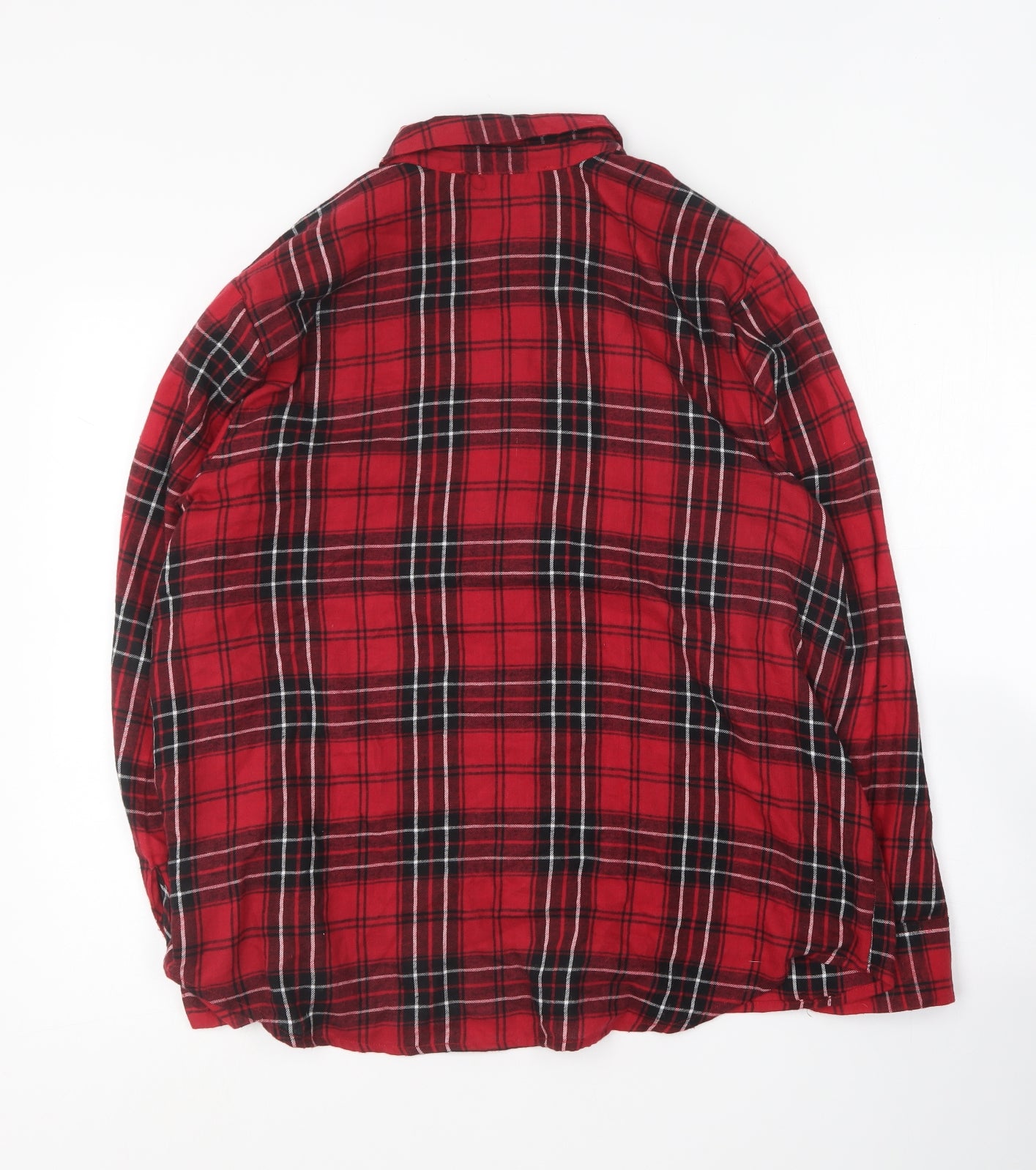 Primark Womens Red Plaid Cotton Basic Button-Up Size 12 Collared