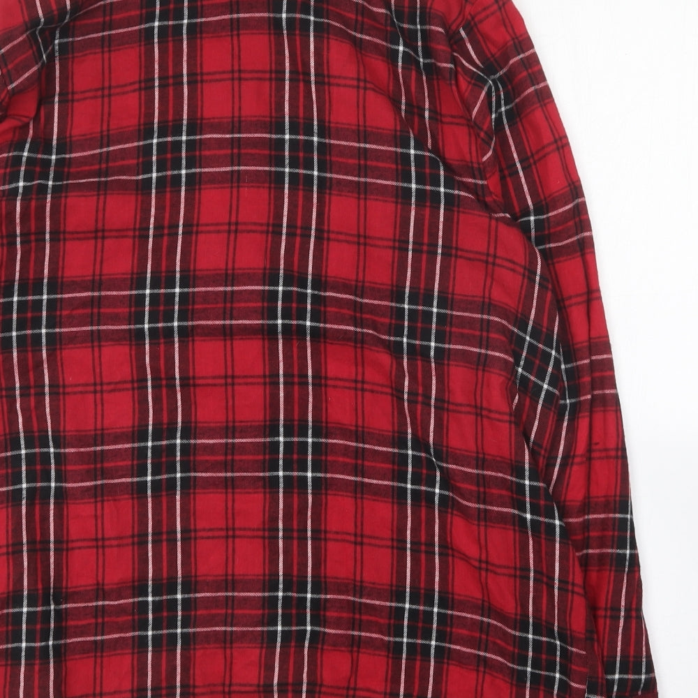 Primark Womens Red Plaid Cotton Basic Button-Up Size 12 Collared