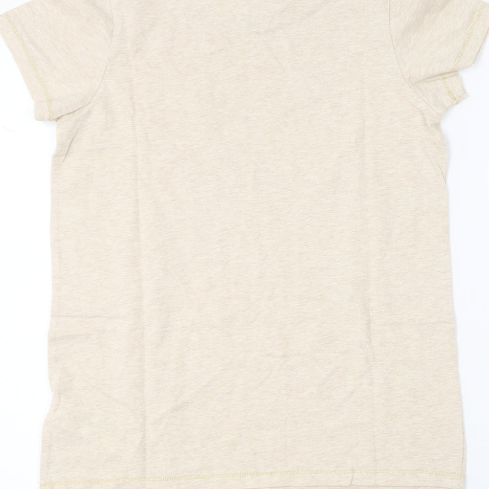 Debenhams Womens Beige  Cotton Basic T-Shirt Size 8 Round Neck - Christmas Dachshund