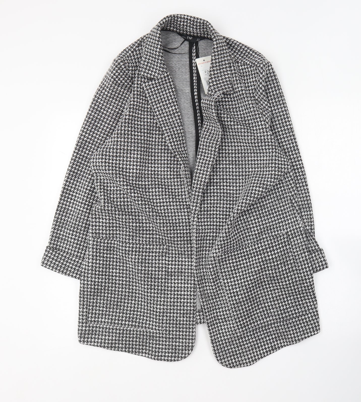 F&F Womens Black Houndstooth  Overcoat Coat Size 16