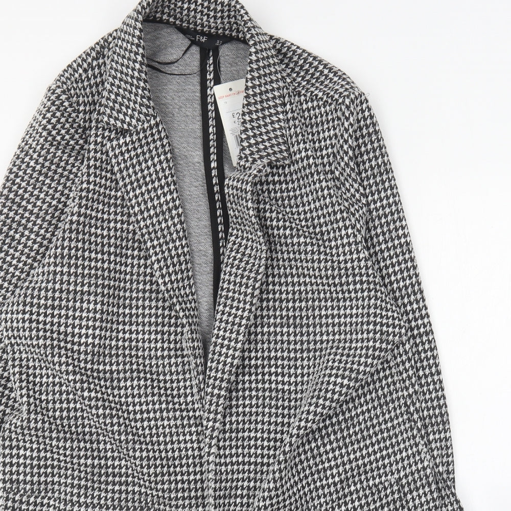 F&F Womens Black Houndstooth  Overcoat Coat Size 16