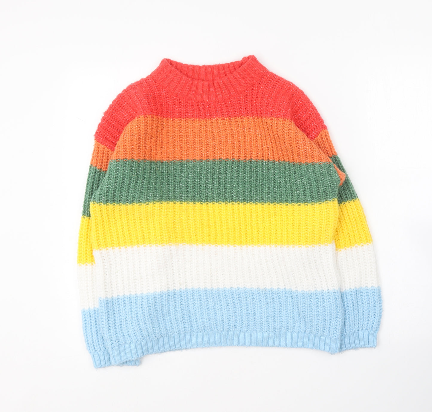 Marks and Spencer Girls Multicoloured Round Neck Striped Acrylic Pullover Jumper Size 11-12 Years