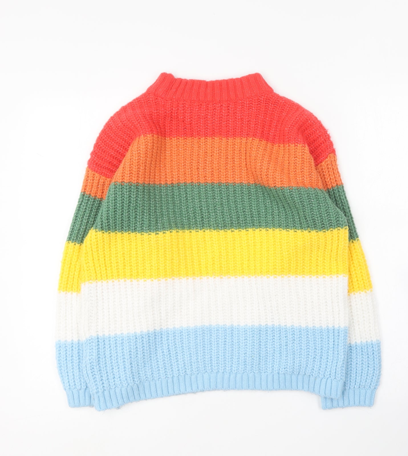 Marks and Spencer Girls Multicoloured Round Neck Striped Acrylic Pullover Jumper Size 11-12 Years