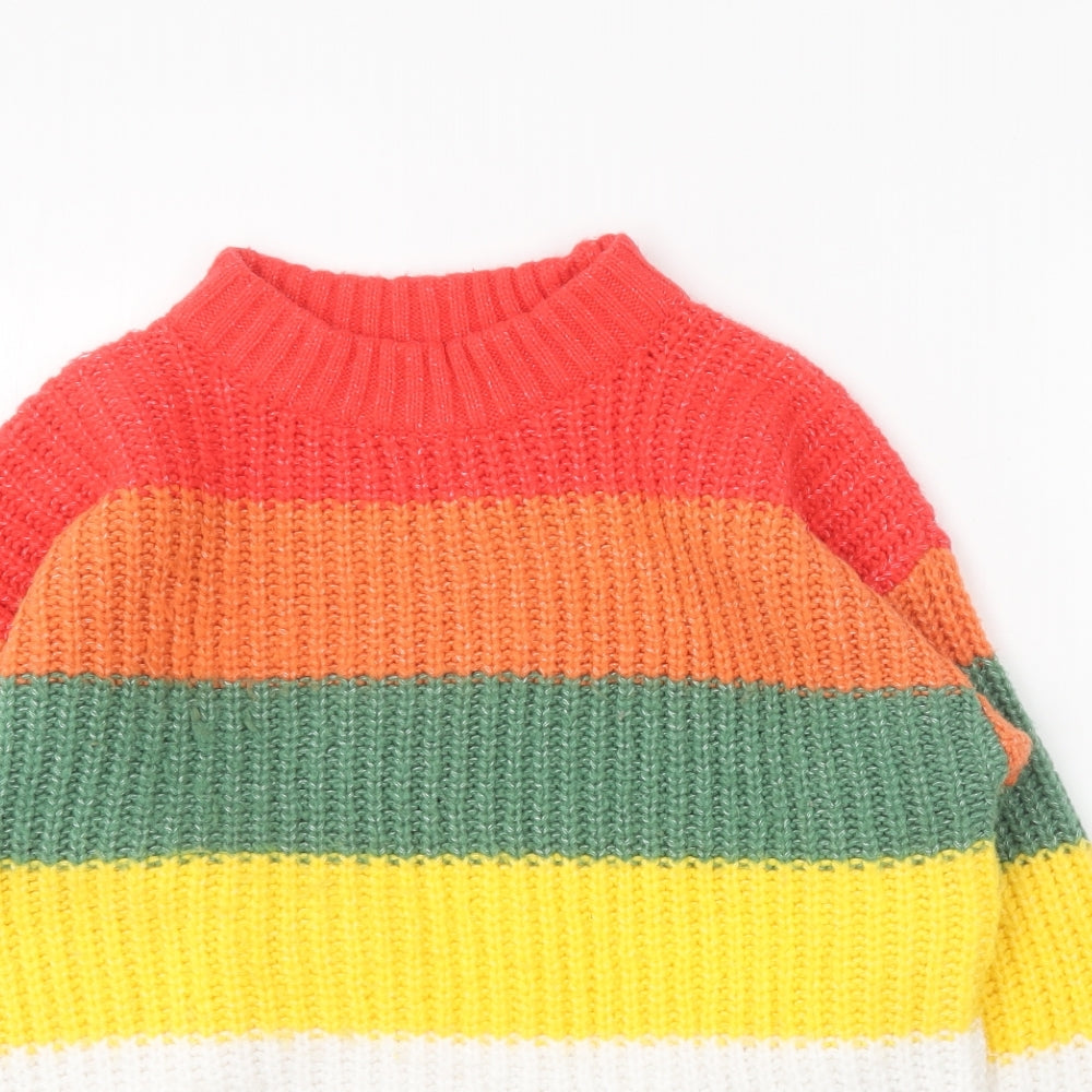 Marks and Spencer Girls Multicoloured Round Neck Striped Acrylic Pullover Jumper Size 11-12 Years