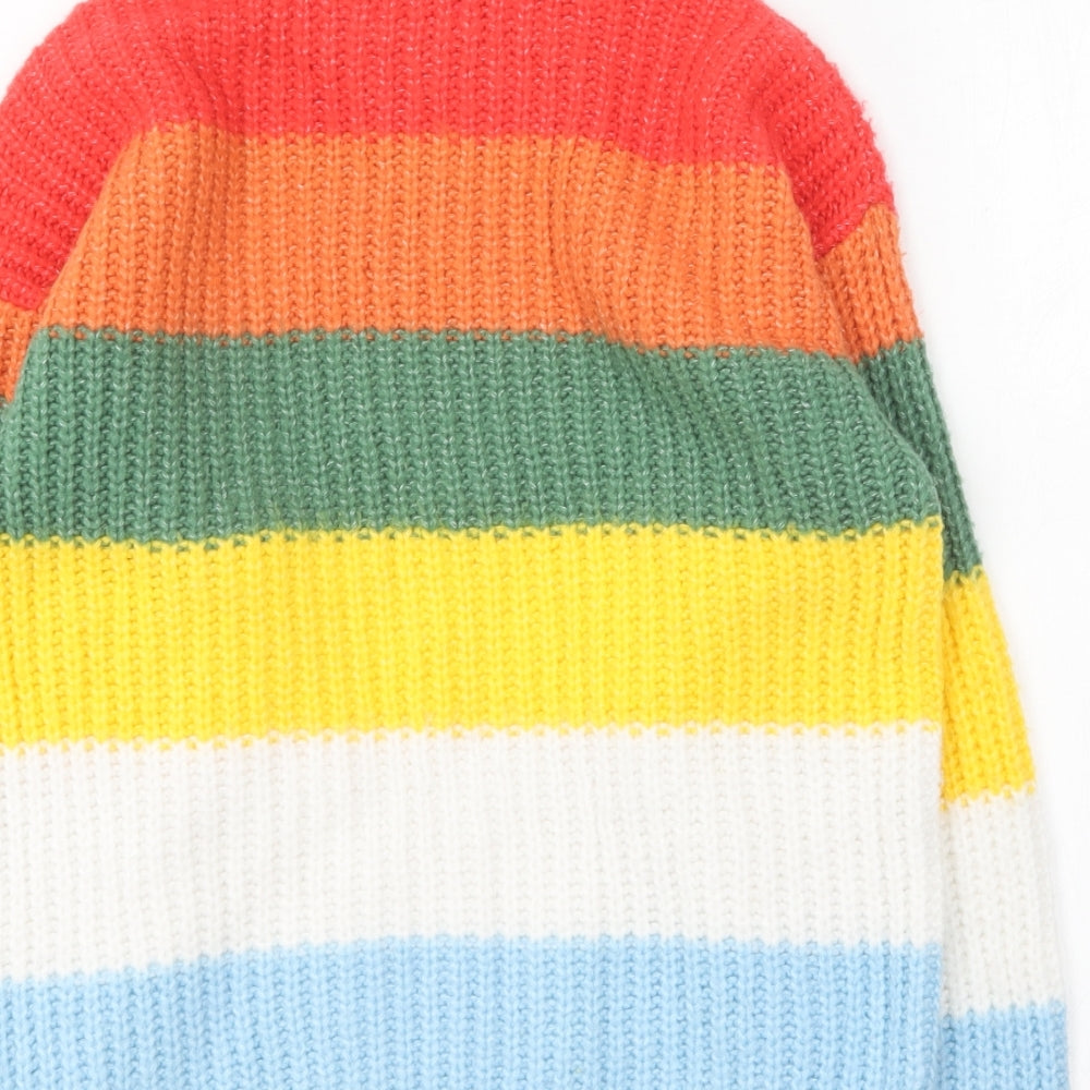 Marks and Spencer Girls Multicoloured Round Neck Striped Acrylic Pullover Jumper Size 11-12 Years