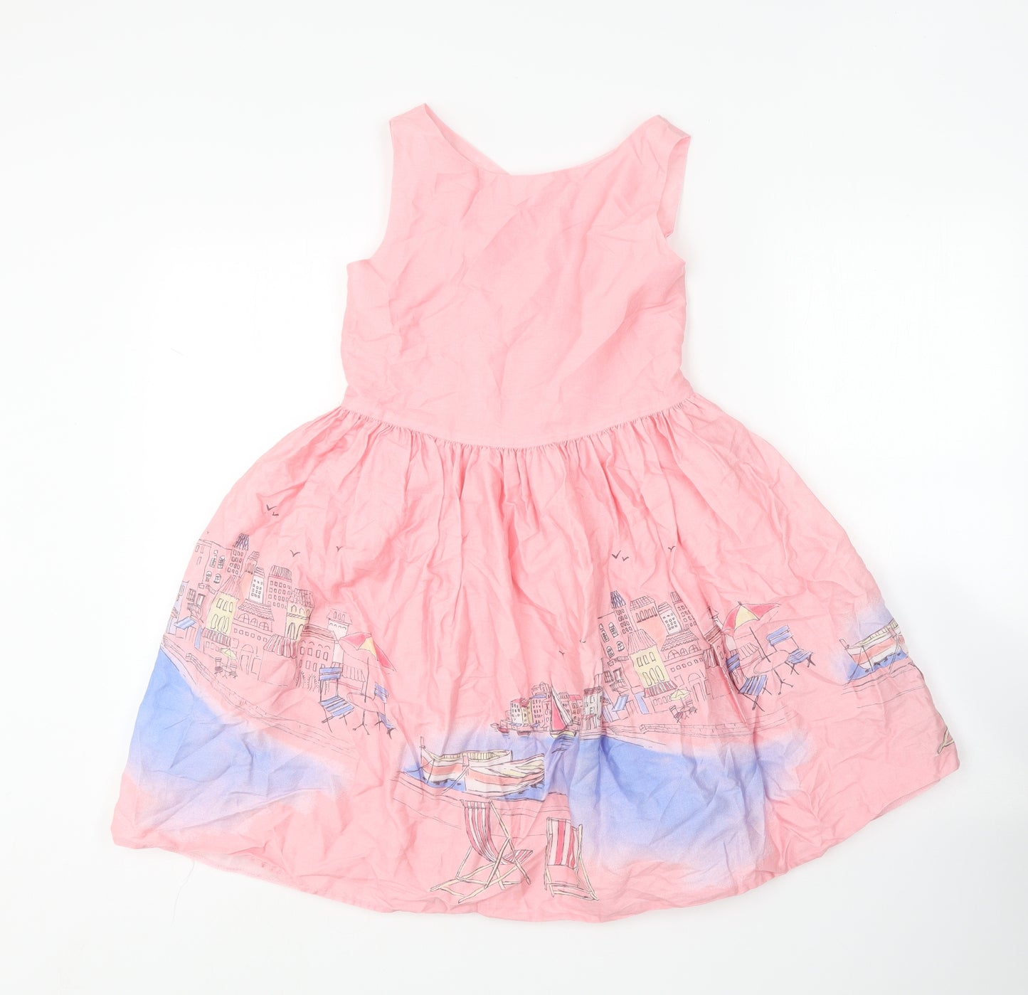 Jasper Conran Girls Pink  Cotton Skater Dress  Size 11 Years  Round Neck