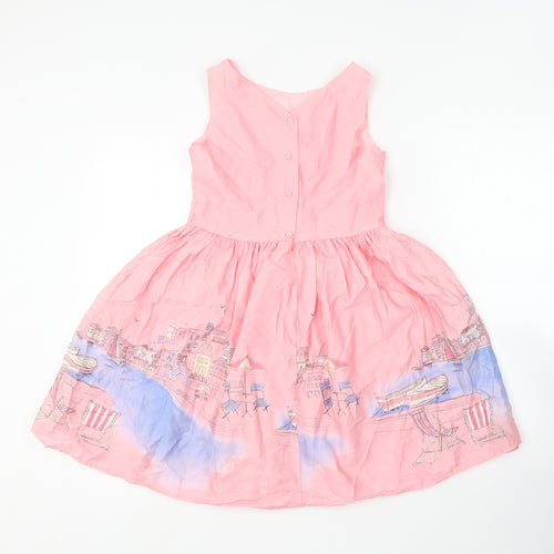 Jasper Conran Girls Pink  Cotton Skater Dress  Size 11 Years  Round Neck