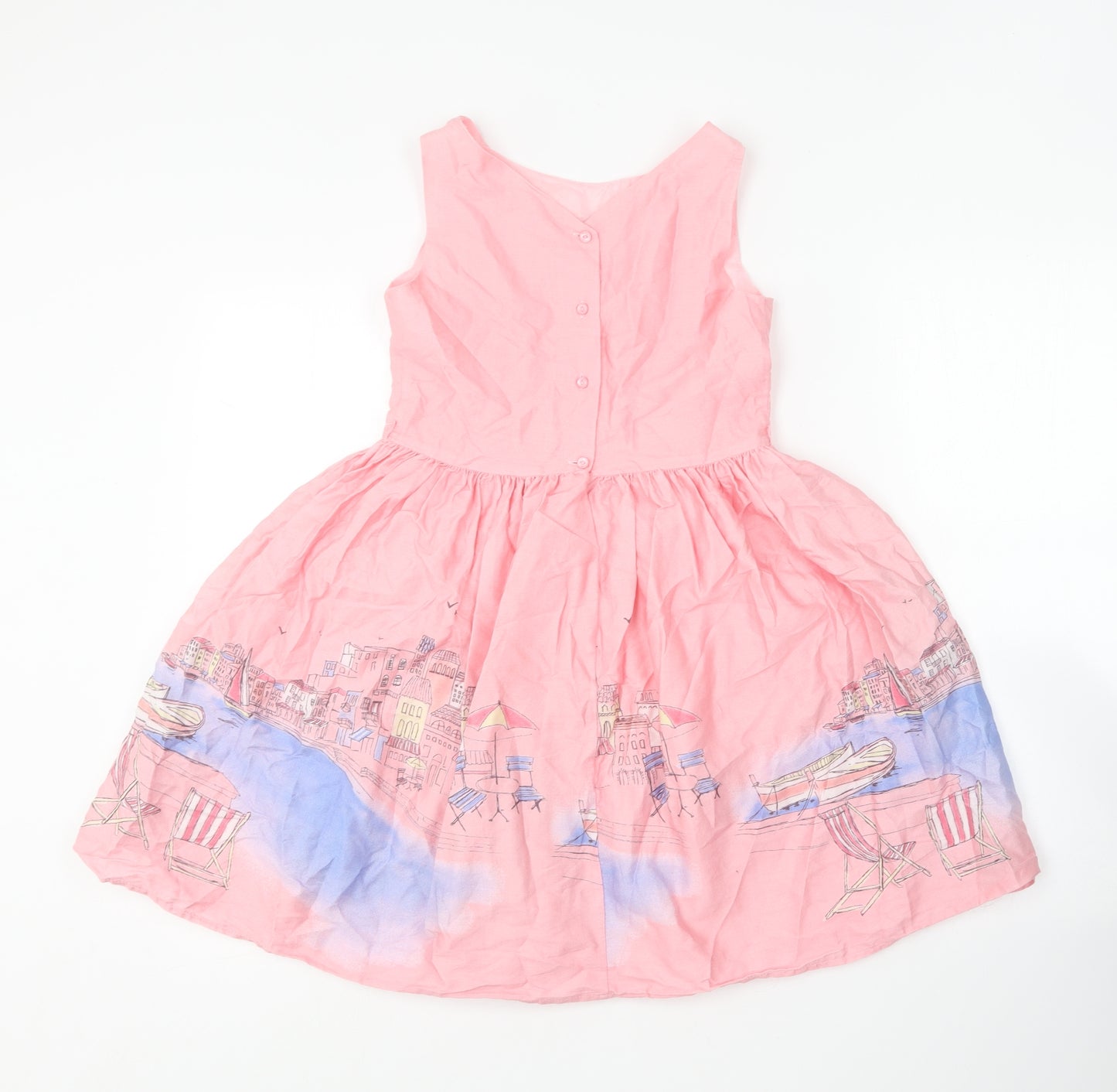 Jasper Conran Girls Pink  Cotton Skater Dress  Size 11 Years  Round Neck