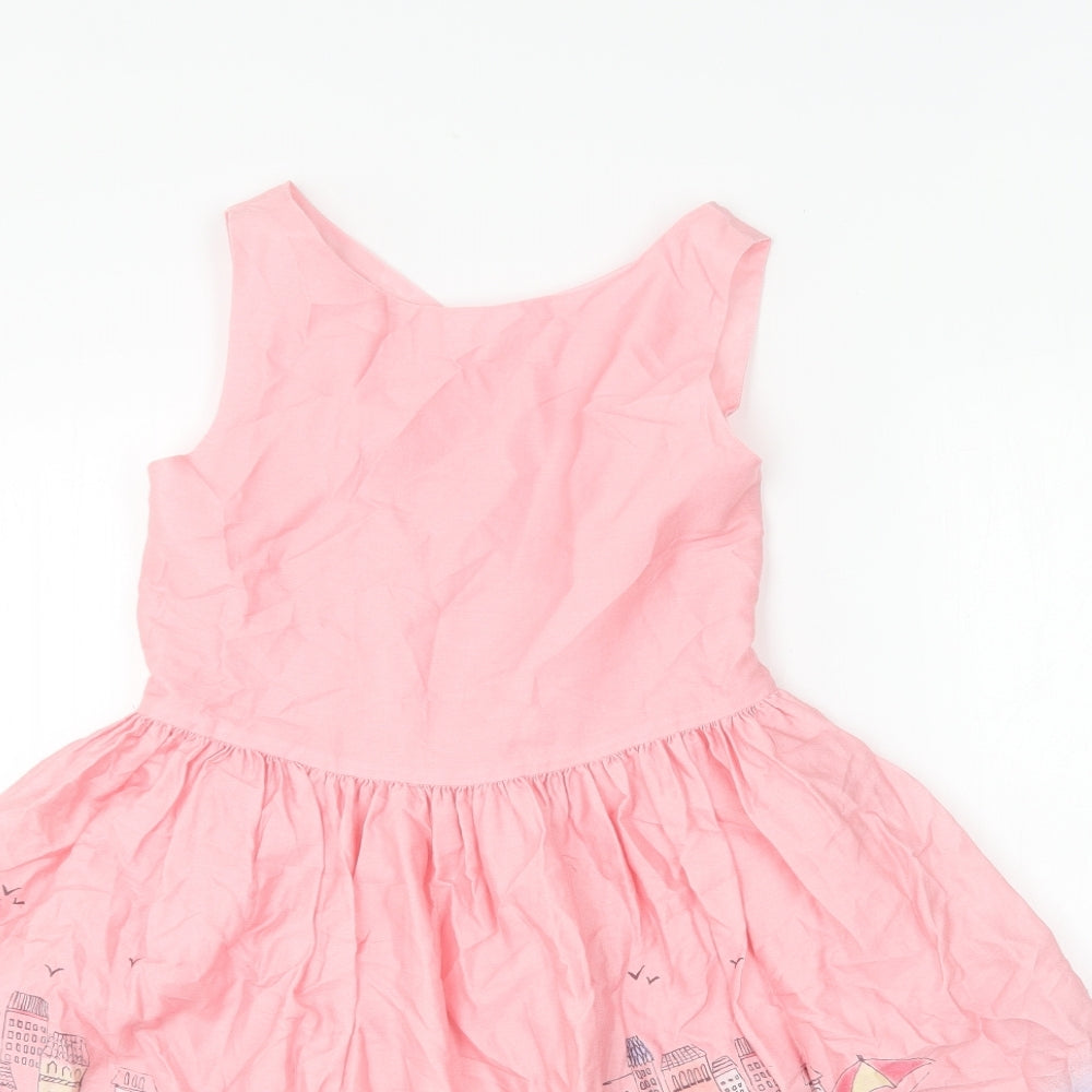 Jasper Conran Girls Pink  Cotton Skater Dress  Size 11 Years  Round Neck