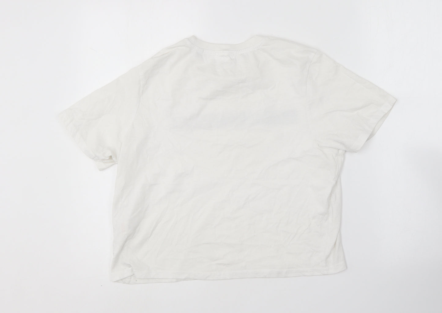 The Paper Press Womens White  Cotton Basic T-Shirt Size M Round Neck