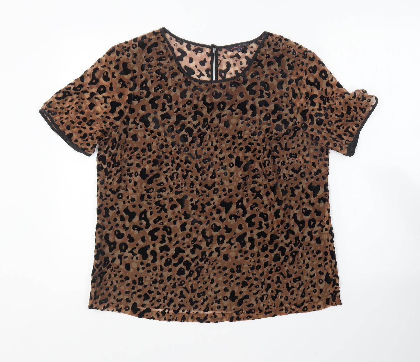 Marks and Spencer Womens Brown Animal Print Viscose Basic Blouse Size 14 Round Neck