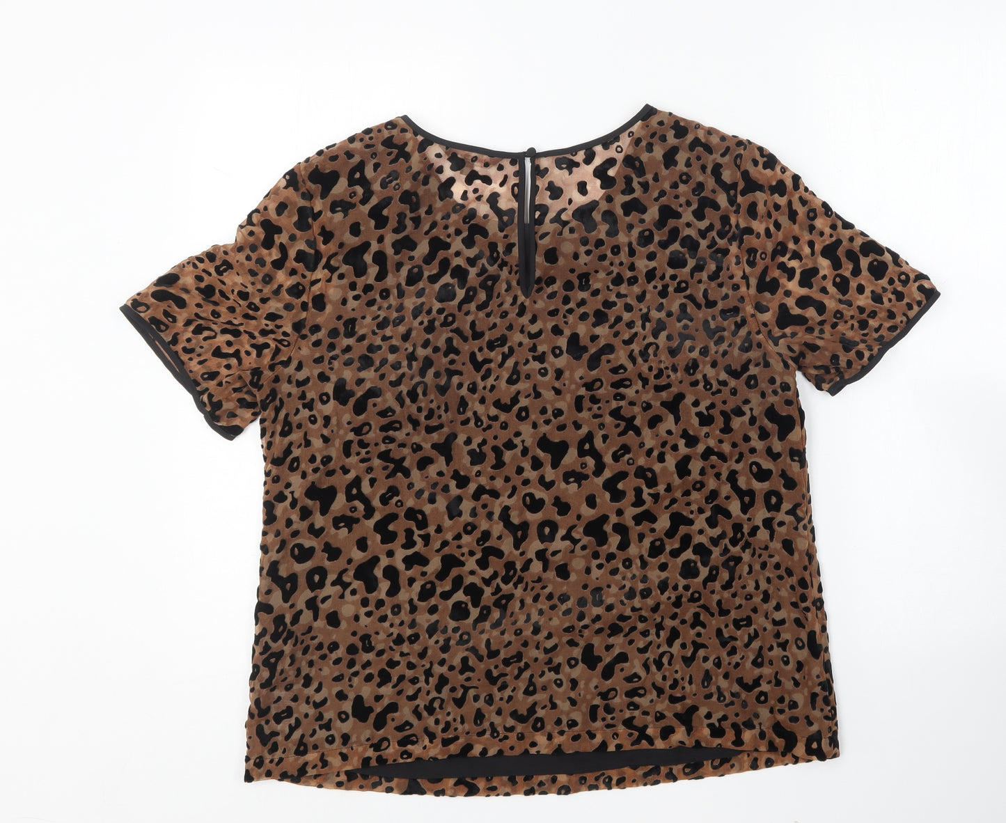 Marks and Spencer Womens Brown Animal Print Viscose Basic Blouse Size 14 Round Neck