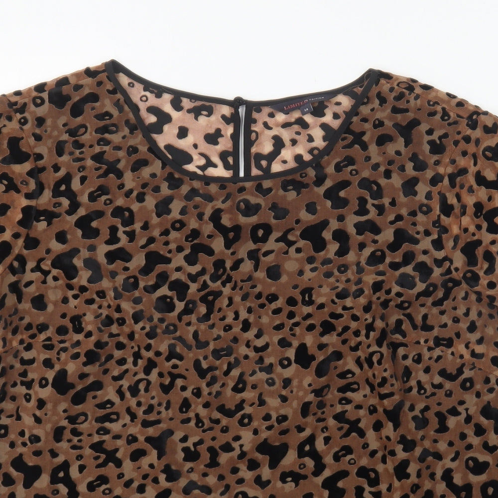Marks and Spencer Womens Brown Animal Print Viscose Basic Blouse Size 14 Round Neck