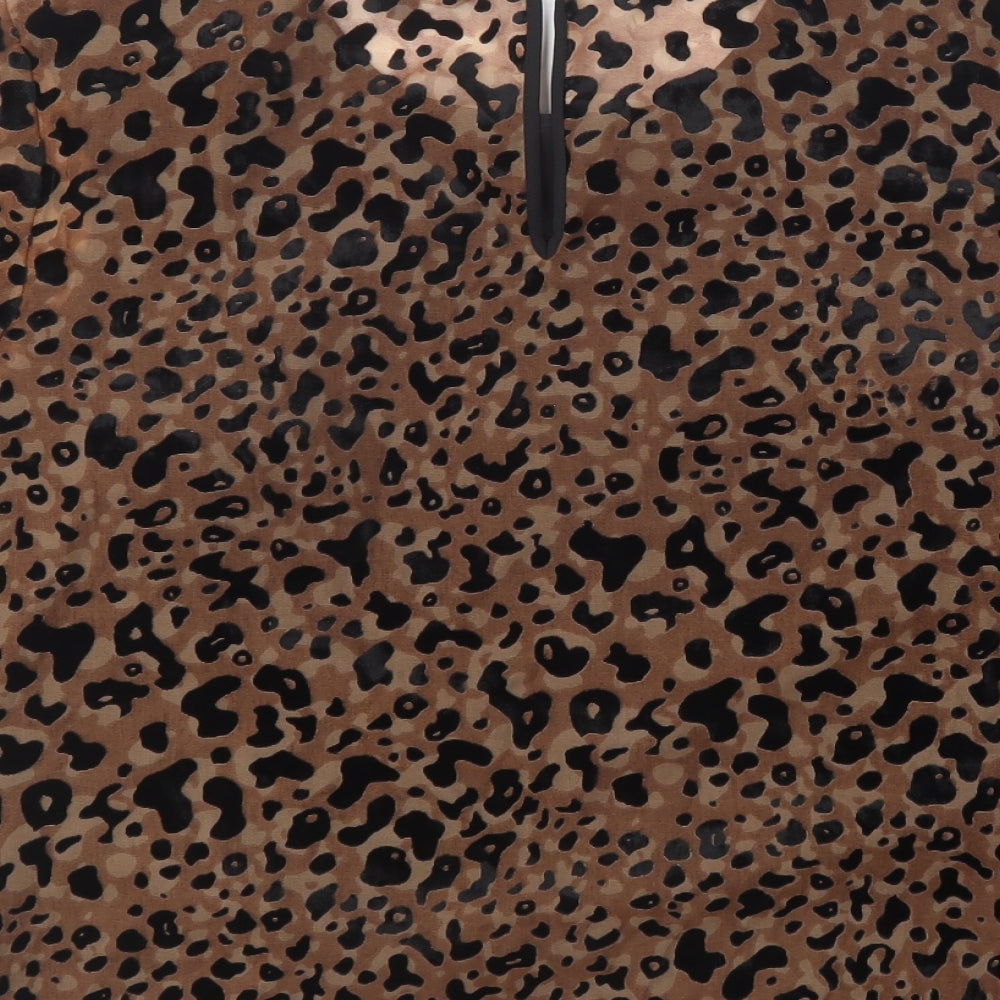 Marks and Spencer Womens Brown Animal Print Viscose Basic Blouse Size 14 Round Neck