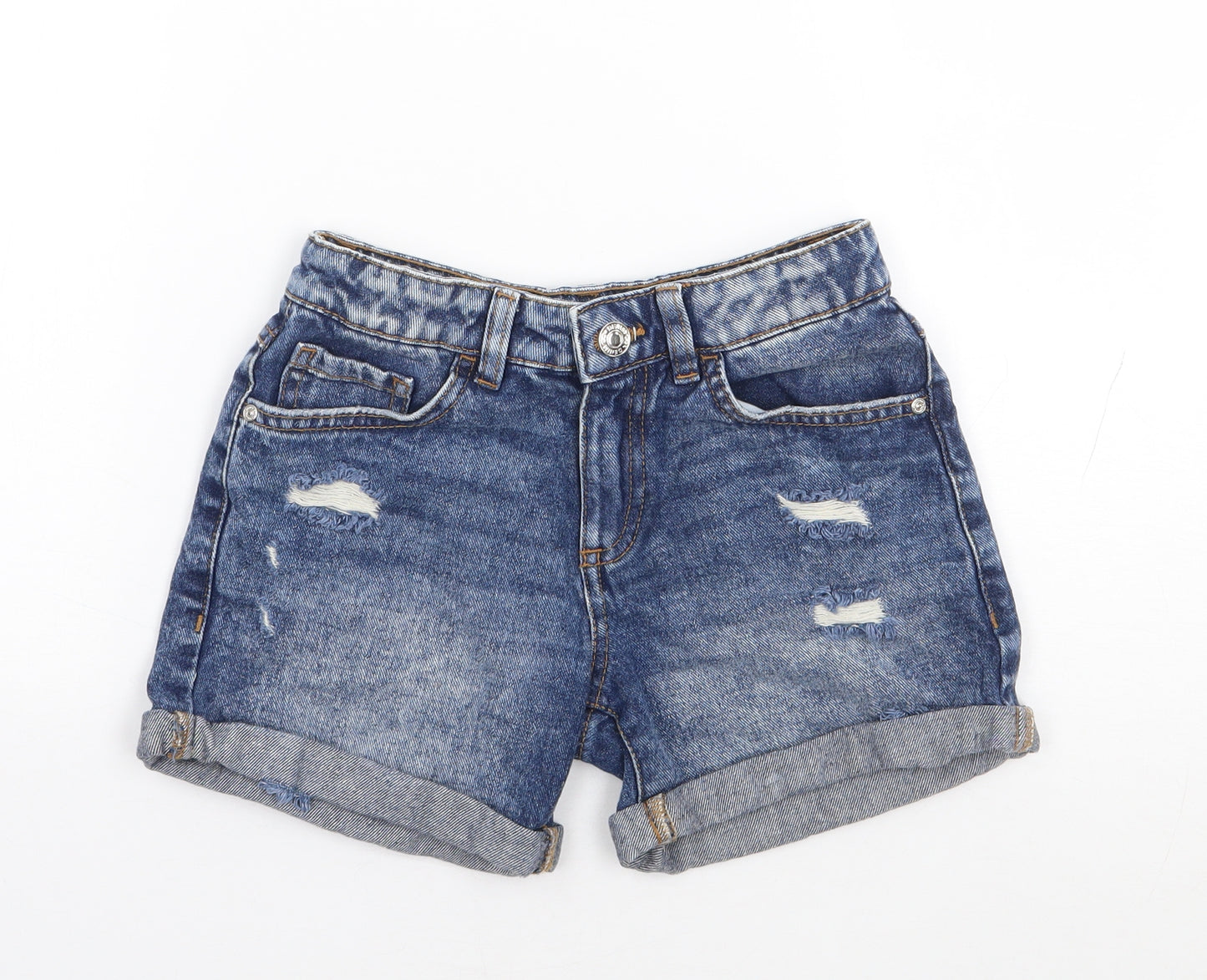 Primark Girls Blue  100% Cotton Mom Shorts Size 8-9 Years L4 in Regular Zip