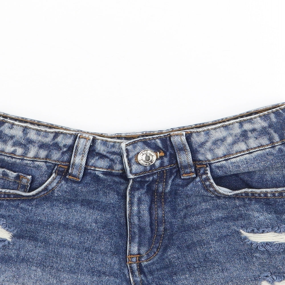 Primark Girls Blue  100% Cotton Mom Shorts Size 8-9 Years L4 in Regular Zip