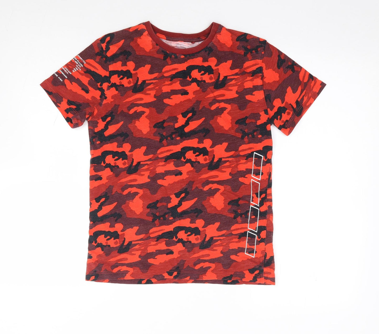 NEXT Boys Red Camouflage 100% Cotton Jersey T-Shirt Size 11 Years Crew Neck Pullover