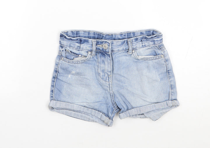Matalan Girls Blue 100% Cotton Mom Shorts Size 7 Years Regular Zip