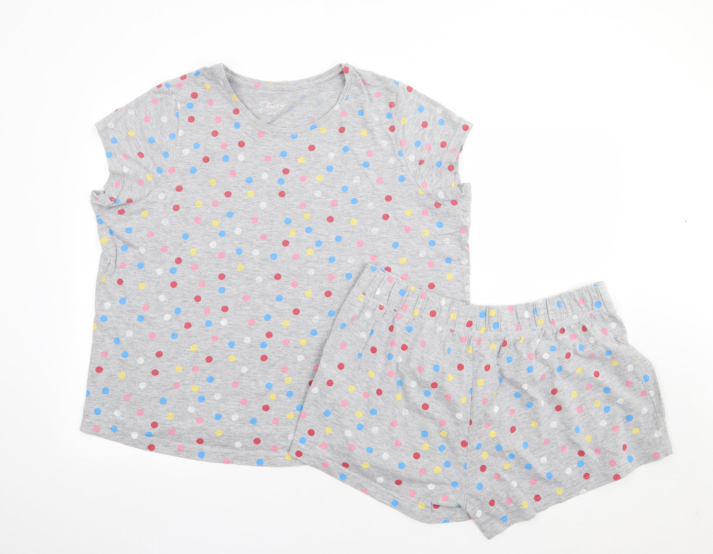 Pretty Secrets Womens Grey Polka Dot Polyester Top Pyjama Set Size 16