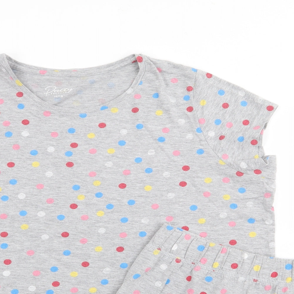 Pretty Secrets Womens Grey Polka Dot Polyester Top Pyjama Set Size 16