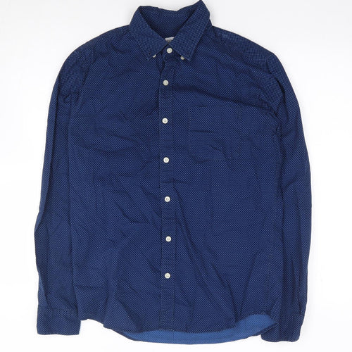 Gap Mens Blue Polka Dot Cotton  Button-Up Size S Collared Button