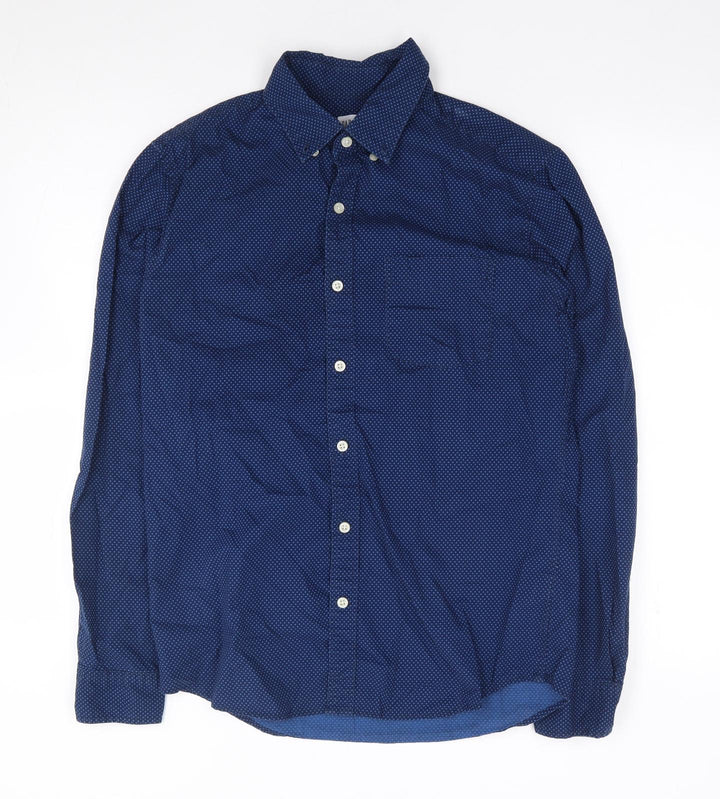 Gap Mens Blue Polka Dot Cotton  Button-Up Size S Collared Button