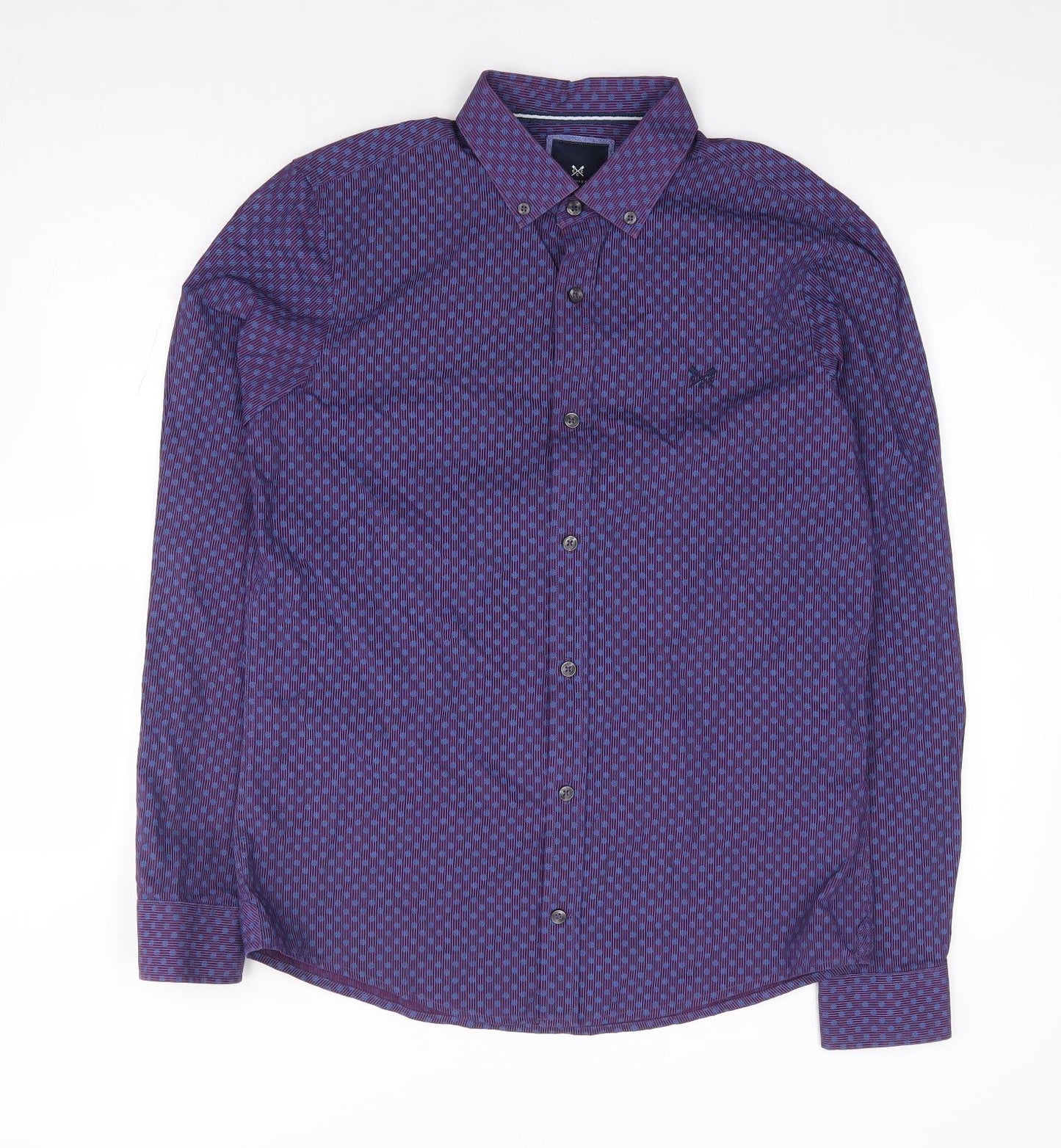 Crew Clothing Mens Purple Polka Dot Cotton  Button-Up Size S Collared Button