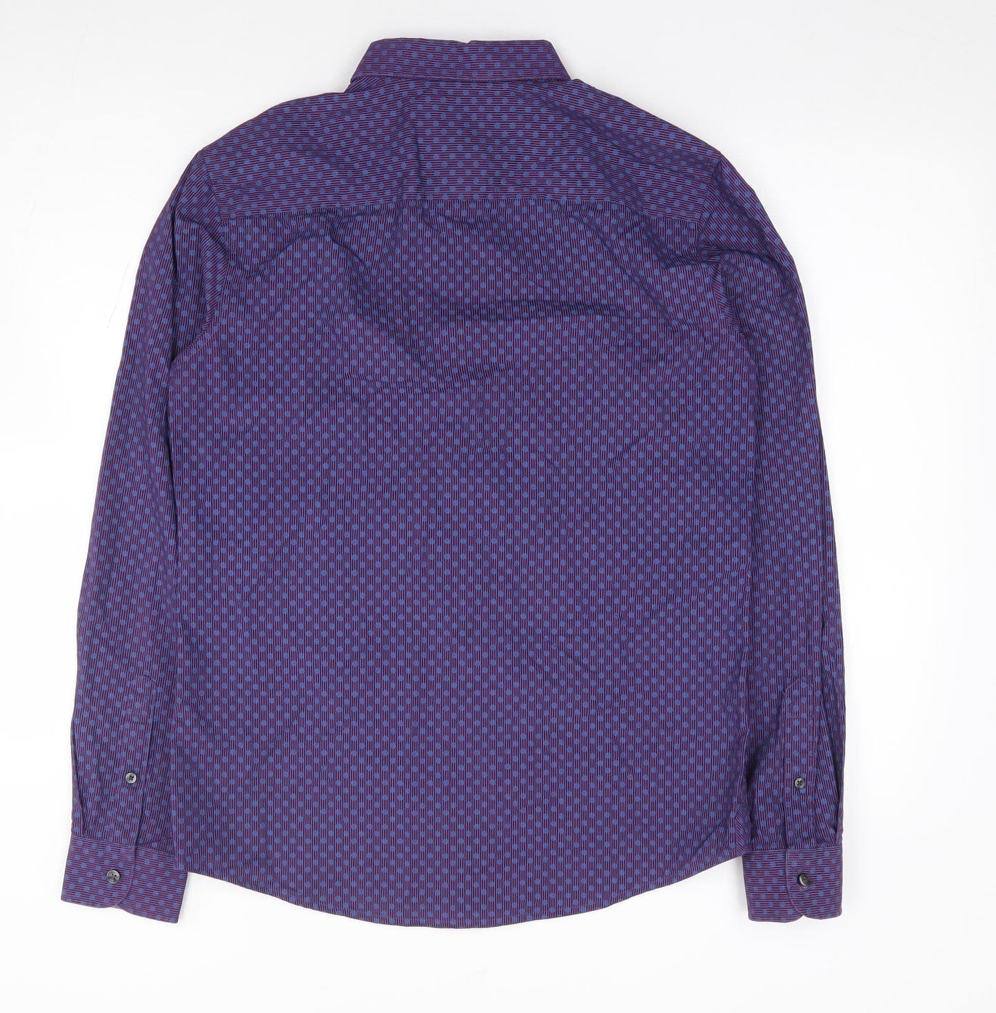 Crew Clothing Mens Purple Polka Dot Cotton  Button-Up Size S Collared Button