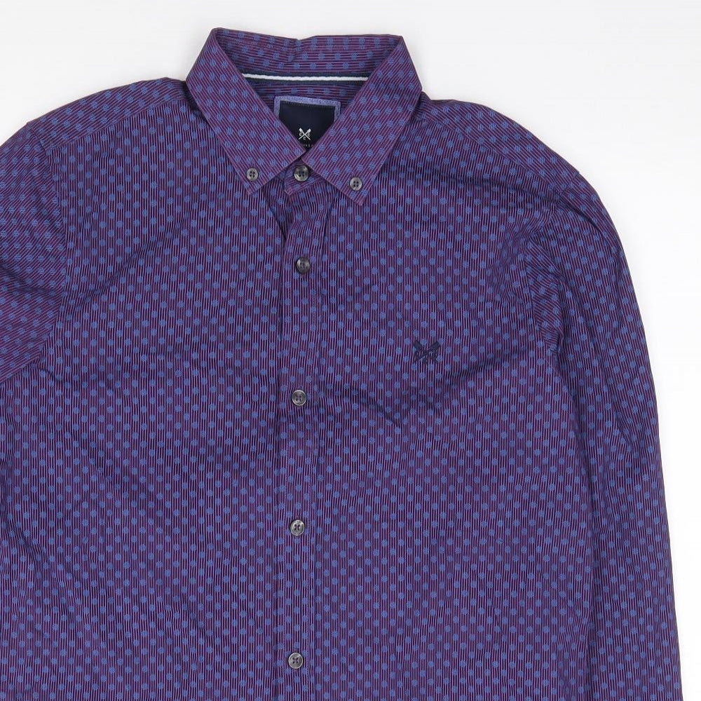 Crew Clothing Mens Purple Polka Dot Cotton  Button-Up Size S Collared Button