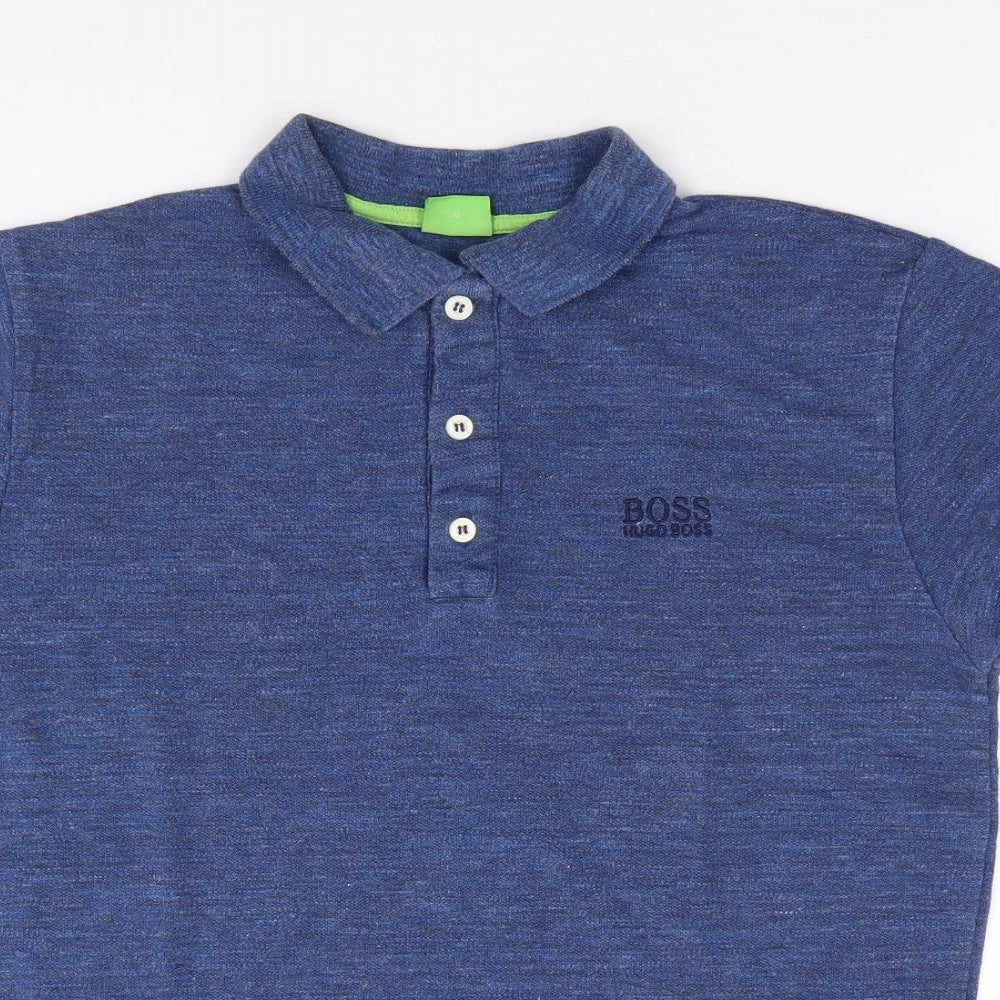 HUGO BOSS Mens Blue  Cotton  Polo Size M Collared Pullover