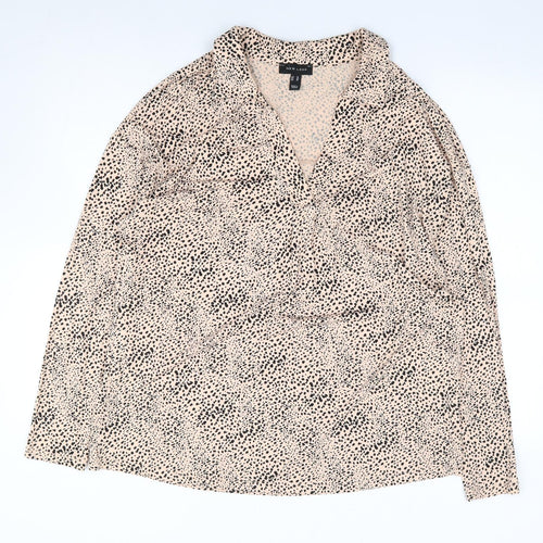 Nw Look  Womens Beige Animal Print Polyester Jersey Blouse Size 14 V-Neck
