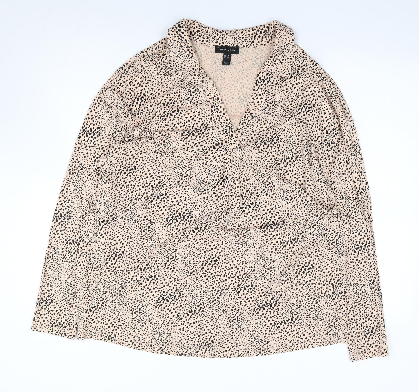 Nw Look  Womens Beige Animal Print Polyester Jersey Blouse Size 14 V-Neck